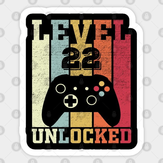 Level 22 Unlocked Funny Video Gamer 22nd Birthday Gift Sticker by DragonTees